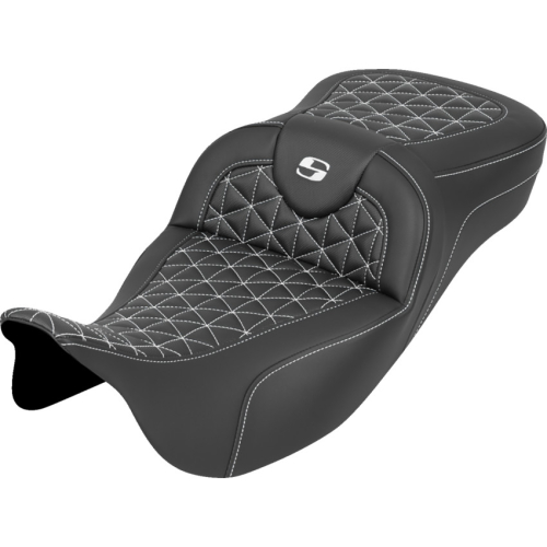 Saddlemen - Saddlemen Extended Reach RoadSofa Tri-Gripper Seat without Drivers Backrest - White Stitching - 808-07B-21106