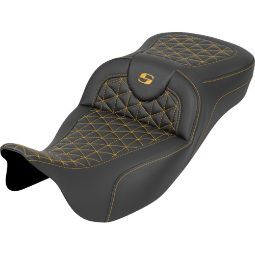 Saddlemen - Saddlemen Extended Reach RoadSofa Tri-Gripper Seat without Drivers Backrest - Gold Stitching - 808-07B-21107
