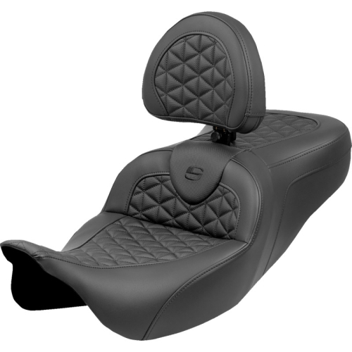 Saddlemen - Saddlemen Extended Reach Roadsofa Tri Gripper Seat with Driver Backrest - Black Stitching - 808-07B-211B0