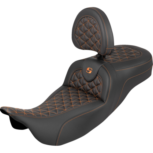 Saddlemen - Saddlemen Extended Reach RoadSofa Tri-Gripper Seat with Drivers Backrest - Orange Stitching - 808-07B-211B3