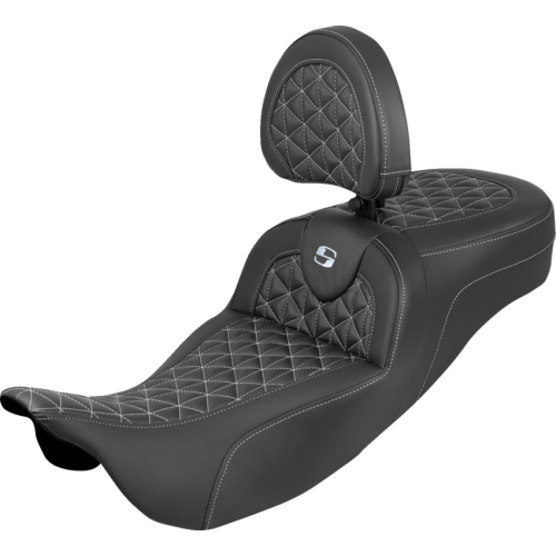 Saddlemen - Saddlemen Extended Reach RoadSofa Tri-Gripper Seat with Drivers Backrest - Silver Stitching - 808-07B-211B5