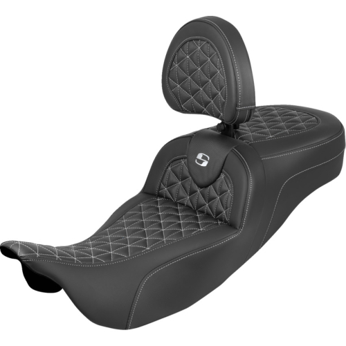 Saddlemen - Saddlemen Extended Reach RoadSofa Tri-Gripper Seat without Drivers Backrest - White Stitching - 808-07B-211B6