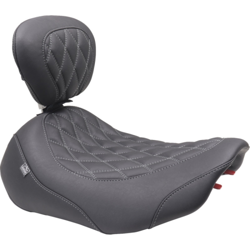 Mustang - Mustang Wide Tripper Solo Seat with Driver Backrest - Black/Gunmetal Stitching - 89503GM