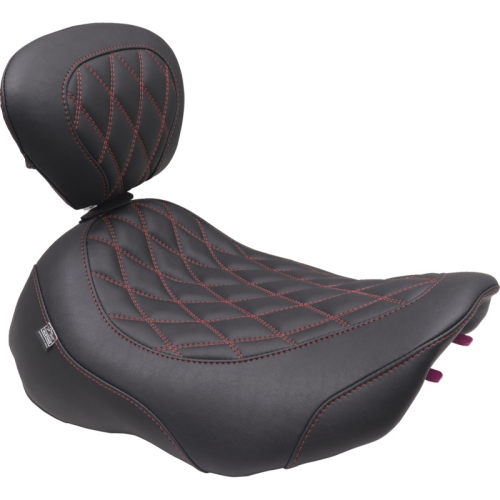 Mustang - Mustang Wide Tripper Solo Seat with Driver Backrest - Black/Dark Cherry Stitching - 89503DC