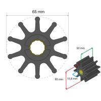 Albin Pump Marine - Albin Pump Premium Impeller 65 x 15.8 x 50mm - 10 Blade - Spline Insert - Image 2