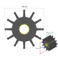 Albin Pump Marine - Albin Pump Premium Impeller - 95 x 25 x 63mm - 12 Blade - Spline Insert - Image 2