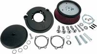 Arlen Ness - Arlen Ness Billet Sucker Stage I Air Filter Kit with Steel Cover - Smooth Black - Red Filter - 18-329 - Image 1