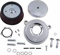 Arlen Ness - Arlen Ness Billet Sucker Stage I Air Filter Kit with Steel Cover - Smooth Chrome - Red Filter - 18-322 - Image 1