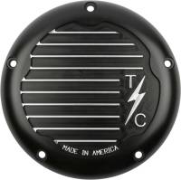 Thrashin Supply Company - Thrashin Supply Company Derby Cover - Finned - Machine-Cut Black Anodized - TSC-3017-4 - Image 1
