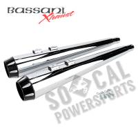 Bassani Manufacturing - Bassani Manufacturing 4in. Slip-On Megaphone Mufflers with 2 1/2in. Performance Baffles - Chrome with Fluted Black End Cap - FLH-517RL - Image 1