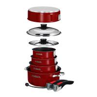 Magma - Magma Nesting 10-Piece Induction Compatible Cookware - Magma Red Exterior & Slate Black Ceramica Non-Stick Interior - Image 2