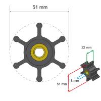 Albin Pump Marine - Albin Pump Premium Impeller Kit - 51 x 8 x 22mm - 6 Blade - Single Flat Insert - Image 2