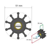 Albin Pump Marine - Albin Pump Premium Impeller Kit - 51 x 12 x 22mm - 10 Blade - Pin Insert - Image 2