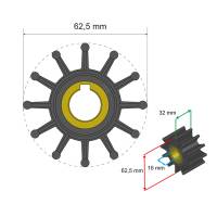 Albin Pump Marine - Albin Pump Premium Impeller Kit 62.5 x 16 x 32mm - 12 Blade - Key Insert - Image 2