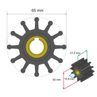Albin Pump Marine - Albin Pump Premium Impeller Kit 65 x 15.8 x 41.5mm - 12 Blade - Key Insert - Image 2