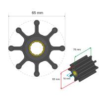 Albin Pump Marine - Albin Pump Premium Impeller Kit 65 x 16 x 76mm - 8 Blade - Spline Insert - Image 2