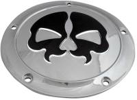 Drag Specialties - Drag Specialties Split Skull Derby Cover - Chrome with Black Skull - 1107-0552 - Image 1