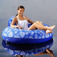 Aqua Leisure - Aqua Leisure Supreme Lake Tube Hibiscus Pineapple Royal Blue w/Docking Attachment - Image 2