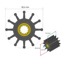 Albin Pump Marine - Albin Pump Premium Impeller Kit 82.4 x 20 x 73.4mm - 12 Blade - Spline Insert - Image 2