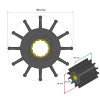Albin Pump Marine - Albin Pump Premium Impeller Kit 95 x 25 x 95mm - 12 Blade - Spline Insert - Image 2