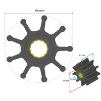 Albin Pump Marine - Albin Pump Premium Impeller Kit 95 x 25 x 63mm - 9 Blade - Spline Insert - Image 2