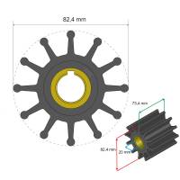 Albin Pump Marine - Albin Pump Premium Impeller Kit 82.4 x 20 x 73.4mm - 12 Blade - Key Insert - Image 2