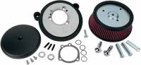 Arlen Ness - Arlen Ness Billet Sucker Stage I Air Filter Kit with Steel Cover - Smooth Black - Red Filter - 18-327 - Image 1