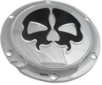 Drag Specialties - Drag Specialties Split Skull Derby Cover - Chrome w/ Black Skull - 1107-0550 - Image 1