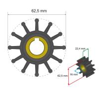 Albin Pump Marine - Albin Pump Premium Impeller Kit 62.5 x 16 x 22.4mm - 12 Blade - Key Insert - Image 2