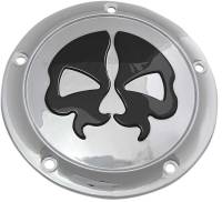 Drag Specialties - Drag Specialties Split Skull Derby Cover - Chrome w/ Black Skull - 1107-0546 - Image 1