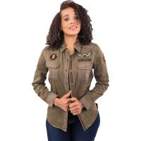 Lethal Threat - Lethal Threat Untamed Flying Tiger Womens Embroidered Button-Down Shirt - LA60125S - Army Green - Small - Image 1